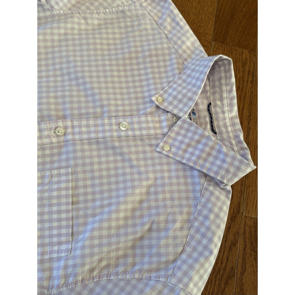 Vineyard Vines OTG Performance Shirt Mens L Lavender Gingham Check Brrr Stretch
